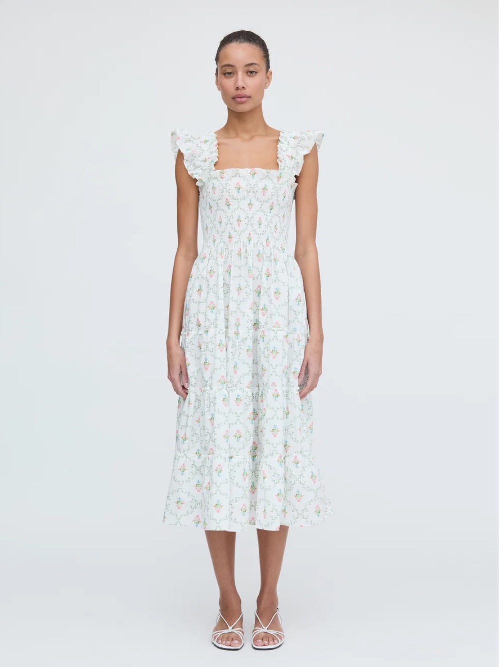 Hill House Elli Nap Midi Dress in pastel trellis floral Size L